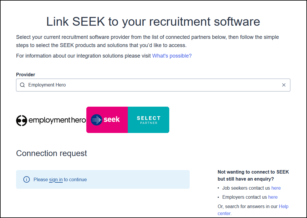Conexión a la cuenta de SEEK